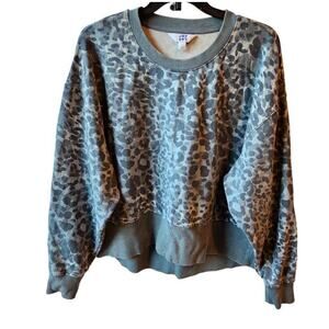 Joy Lab Sweatshirt Sz L Pullover Long Sleeve Crew Neck Crop Womens Leopard Print